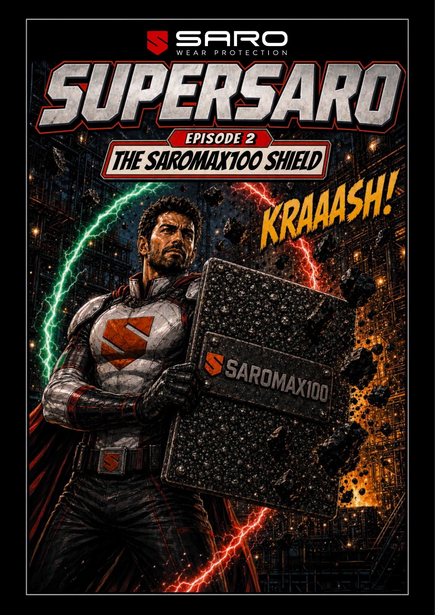 SuperSaro - Cover of the SARO comic book series on anti-wear solutions for industry