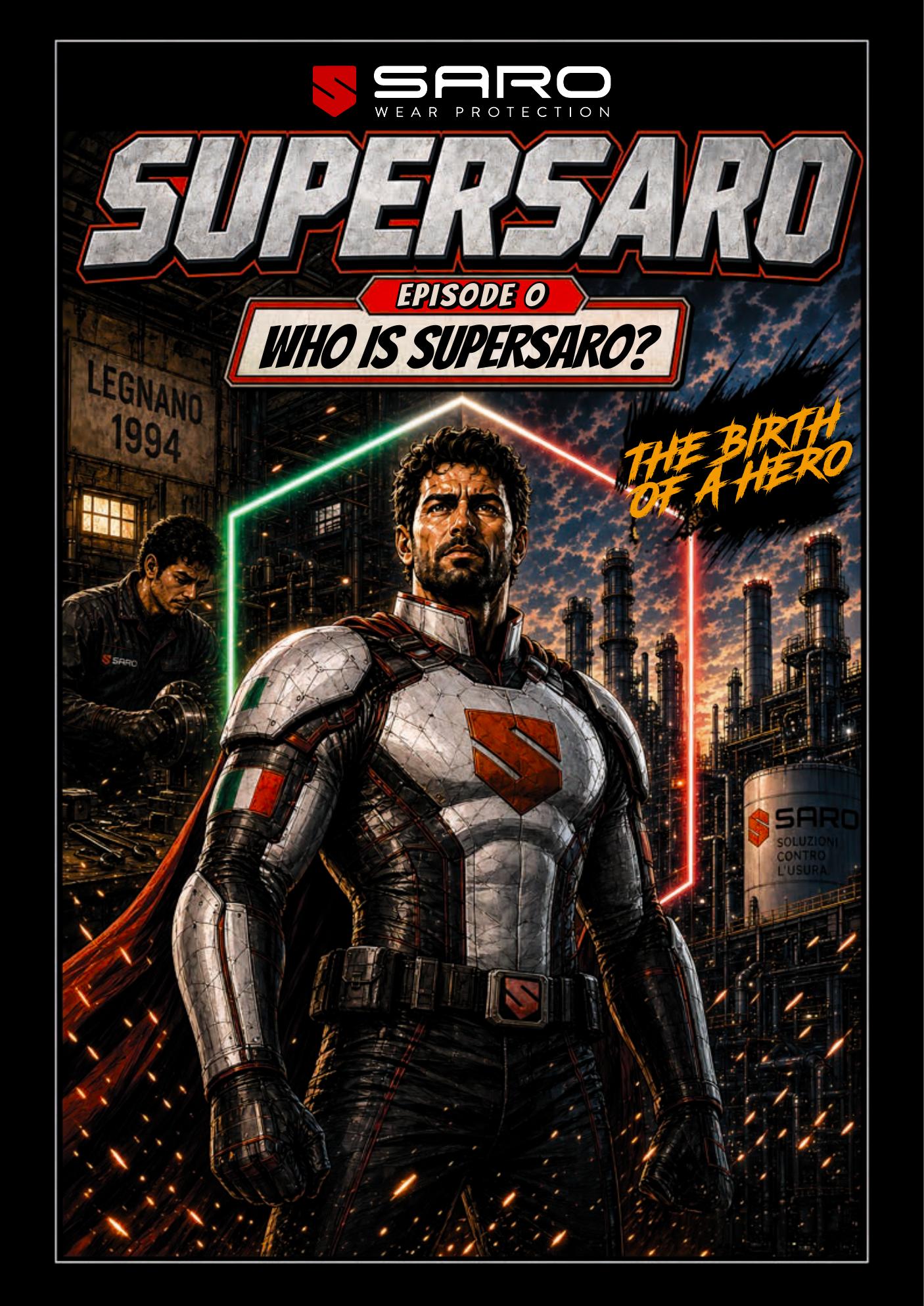 SuperSaro - Cover of the SARO comic book series on anti-wear solutions for industry