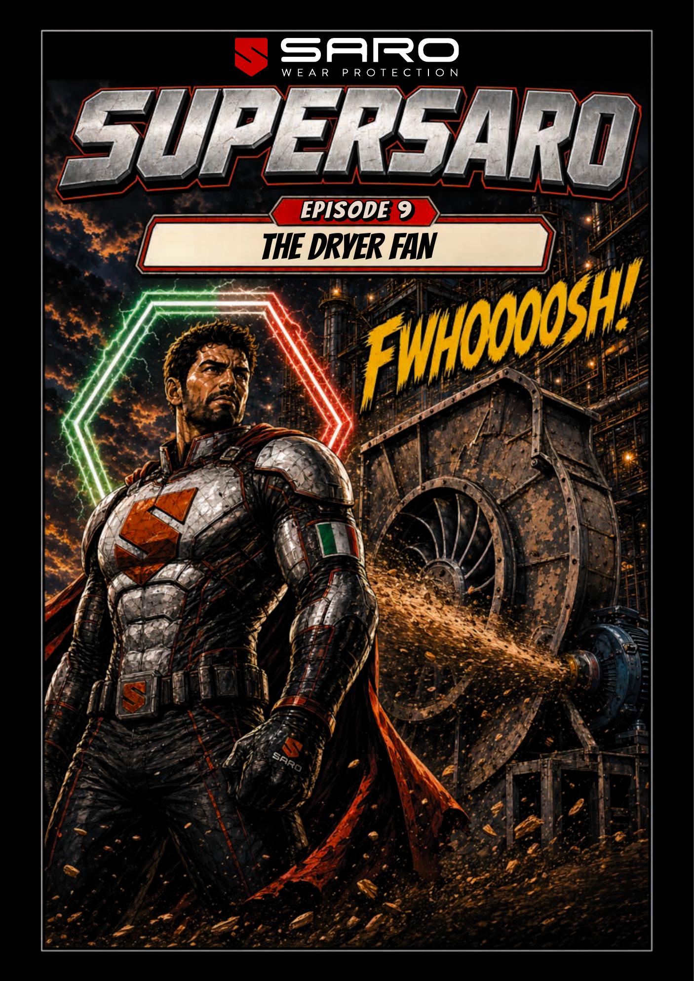 SuperSaro - Cover of the SARO comic book series on anti-wear solutions for industry